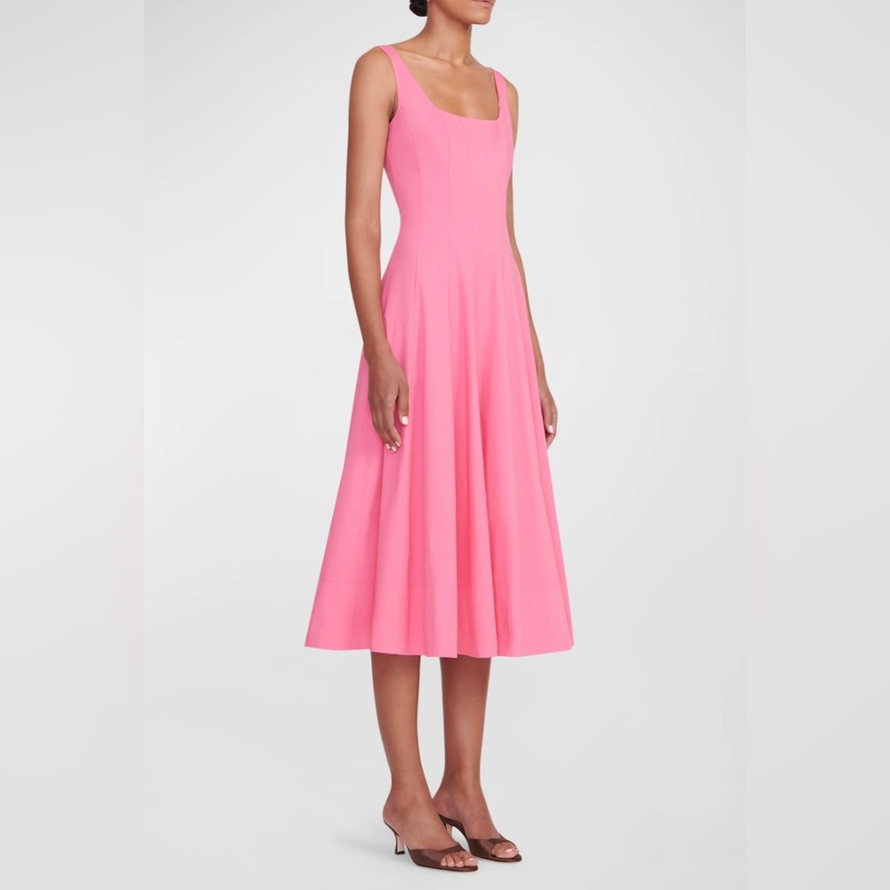 STAUD CORSET MIDI-DRESS - FLAMINGO PINK